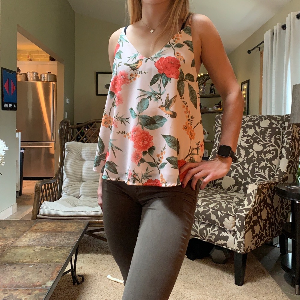 Pink Floral Flowy Tank Top